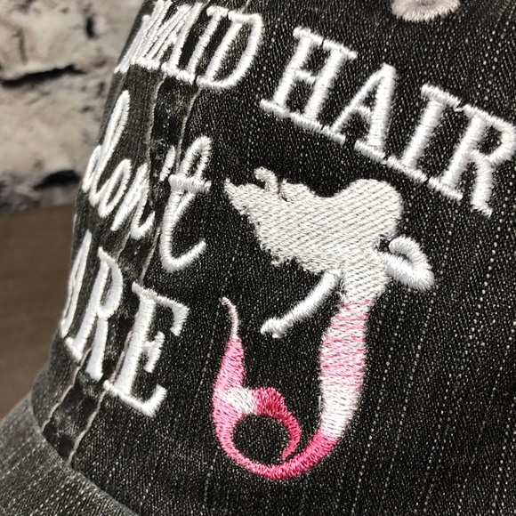 "Mermaid Hair Don’t Care” Embroidered/Distress Cap - Picture 3 of 8